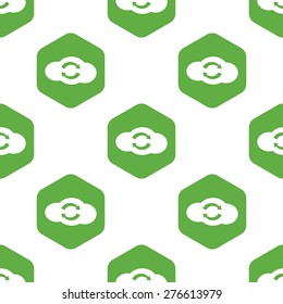 Vector cloud and exchange symbol in hexagon, repeated on white background