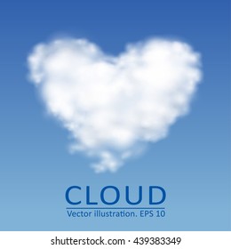 Vector cloud in the form of heart on a blue sky. Vector collection 3.
