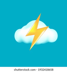 Vector cloud with lightning bolt isolated on turquoise background. Rainy spring weather icon. Storm vector icon design template