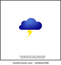 Vector cloud and lightning icon. Symbol of thunderstorms and bad weather on white isolated background.