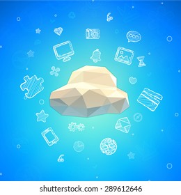 Vector Cloud Lowpoly Illustration with different icons