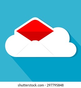 Vector of Cloud Mail Icon in flat style with long shadow.