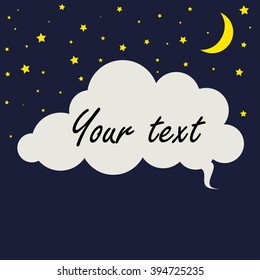 Vector cloud, moon and stars, illustration of the night sky