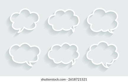 Vector Cloud Outline Bubble Message Collection. Cloud Outline Speech Bubble Set