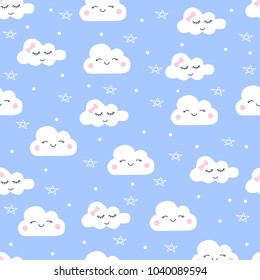 Cute Cartoon Face Cloud Seamless Pattern Stock Vector (Royalty Free ...