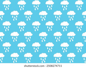 vector cloud rain drop seamless design pattern white blue background