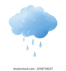 Vector cloud and rain. Falling water drops. Watercolor illustration 