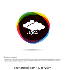 Vector cloud and rain Icon, White pictogram icon creative circle Multicolor background. Vector illustration. Flat icon design style