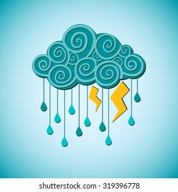 Vector cloud, rain and lightning, weather illustration