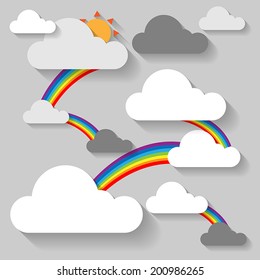 Vector cloud and rainbow and sun.