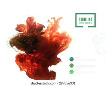 Vector cloud of red ink swirling in water on isolated background. Polygon style. Design elements template for your business presentations, brochure, banner, flyer, infographics, web. Holi, terracotta