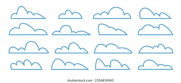 Vector cloud set blue color line style isolated