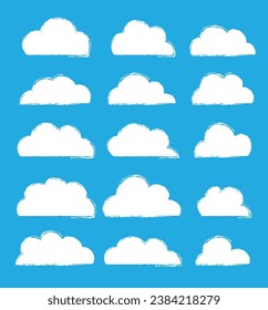 Conjunto de nube de vectores. dibujado a mano. Ilustración.