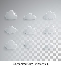 Vector cloud shapes collection. Glass cloud icons for cloud computing web and app. 