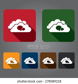 Vector : Cloud With Speech Bubble Flat Long Shadow Style Icon, Label, Sticker, Sign or Banner 