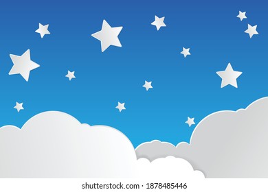 Vector of cloud and star on blue sky.