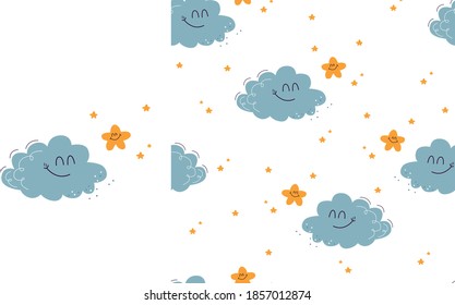 Nube vectorial y fondo de tela de los niños nocturnos estrellados