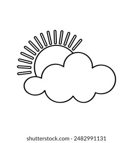 Vector cloud and sun, sun behind cloud, kid's drawing colorless black and white contour line easy drawing