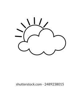 Vector cloud and sun, sun behind cloud, kid's drawing colorless black and white contour line easy drawing