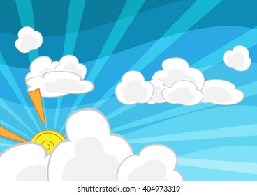Vector cloud, sun on blue background