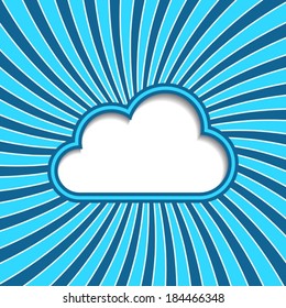 Vector cloud text place on blue sun rays background