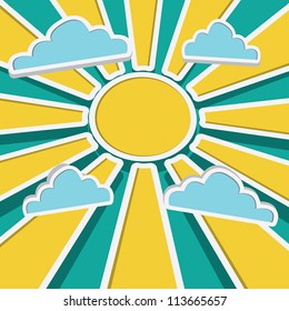 vector clouds background with sun rays. vector abstract background.