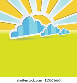 vector clouds background with sun rays. vector abstract background.