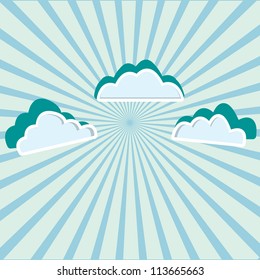 Vector Clouds Background With Sun Rays. Vector Abstract Background.