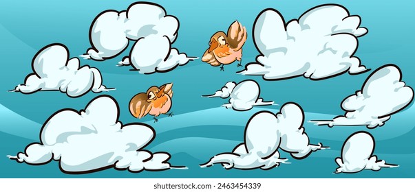 Vector Clouds with Birds cartoon style ,beauty drawings ,graphic clipart design ,Can be used separately for every piece.