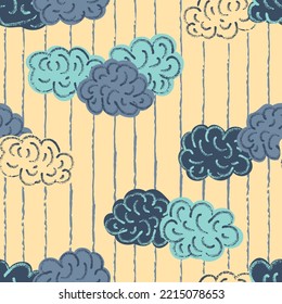 Vector clouds blue striped yellow seamless pattern