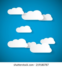 Vector Clouds Cut From Paper on Blue Sky Background