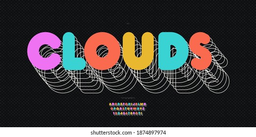 Vector clouds font bold style for decoration, party poster, t shirt, logo, promotion, book, card, sale banner, printing on fabric. Cool font modern typography. Trendy typeface.10 eps