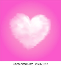 vector of clouds in the form of heart on a pink background.