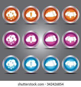 Vector clouds icons set with upload and download theme on glass button for your design
