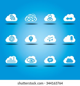 Vector clouds icons set with upload and download theme for your design