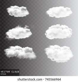 Vector Clouds Over Transparent Background Collection Realistic White Fluffy Clouds Set