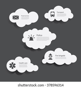 Vector clouds with public service icons.