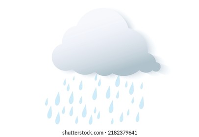 Vector clouds and rain. Isolated on white background. Illustration concept of rainy season. Humidity and wet.