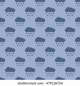 Vector clouds and rain weather seamless pattern background with water drops illustration
