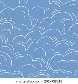 Vector clouds seamless pattern in hand-drawn style. Line abstract repeat design for fabric, wallpaper or wrapping paper. Line art seamless pattern.