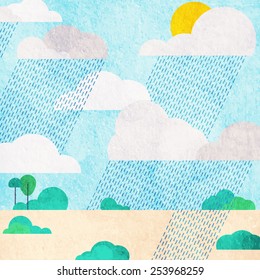 Vector clouds, sky, sun and rain