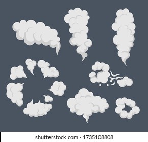 Vector Clouds Of Smoke And Dust Set. Explosion, Blast. Cartoon Flat Illustration Of Steam And Smoke Isolated.
