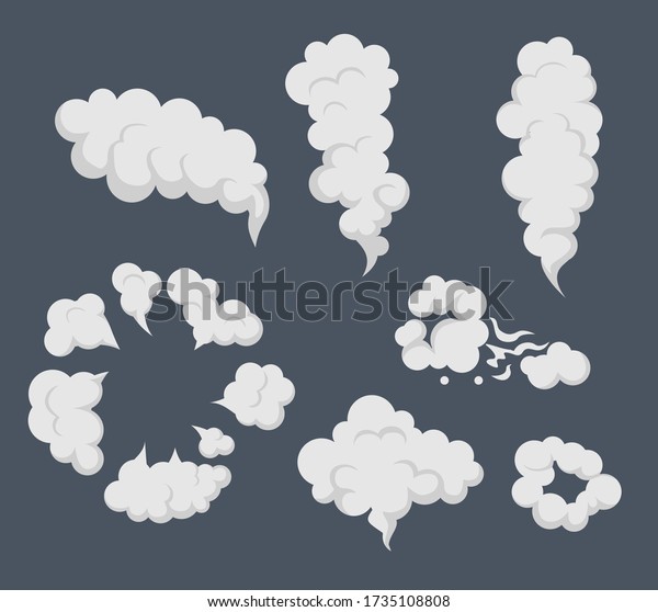 Vector clouds\
of smoke and dust set. Explosion, blast. Cartoon flat illustration\
of steam and smoke\
isolated.