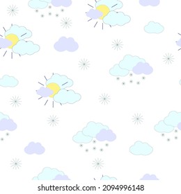Vector clouds and snowflakes seamless pattern for trendy baby clothes and textiles. Vector design for paper, cover, gift wrapping, fabric, interior decor and other users.