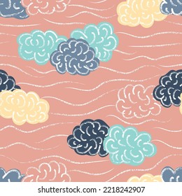 Vector clouds striped sky pink seamless pattern
