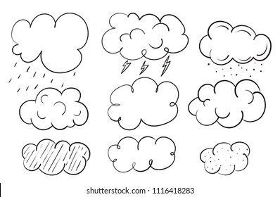 Vector Clouds. weather forecast elements. Sky hand drawn cartoon clouds. 