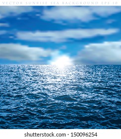 vector cloudy background with sunrise over the ocean