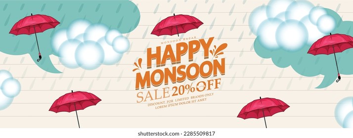 vector cloudy illustration Banner huge Sale Offer Monsoon Offer for Monsoon season.