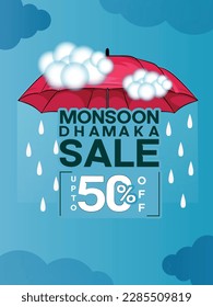 Vektorwolken-Illustration Banner rieftes Verkaufsangebot Monsunangebot für Monsunzeit.