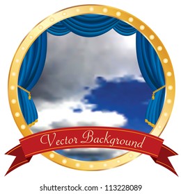 vector cloudy sky on circle stage with banner